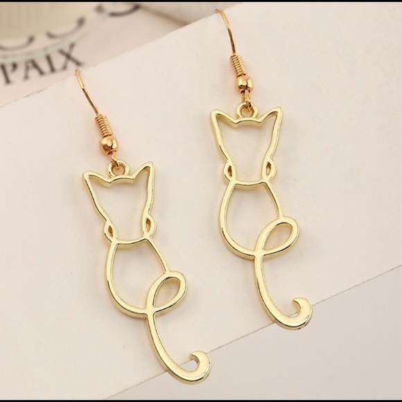 Jewelry - NEW Cat Earrings Gold Kitty